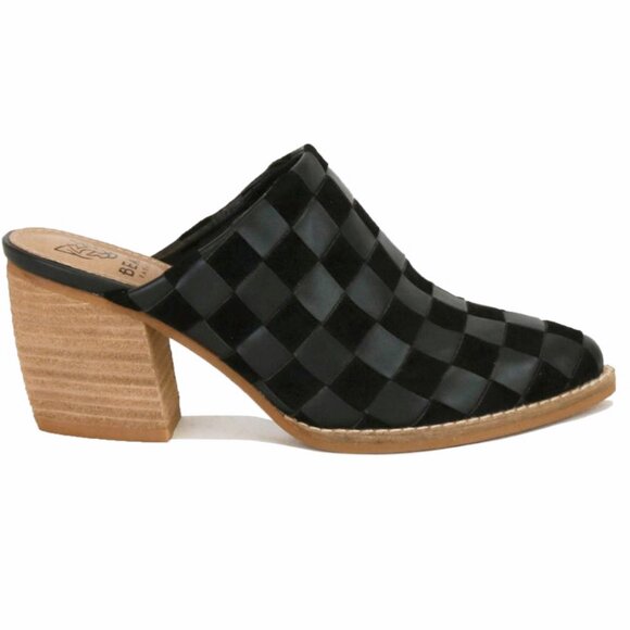 NEW ⭐ BEAST FASHION Woven Checkerboard Block Heel Mule Shoes Faux Suede, 3" Heel - Picture 3 of 4